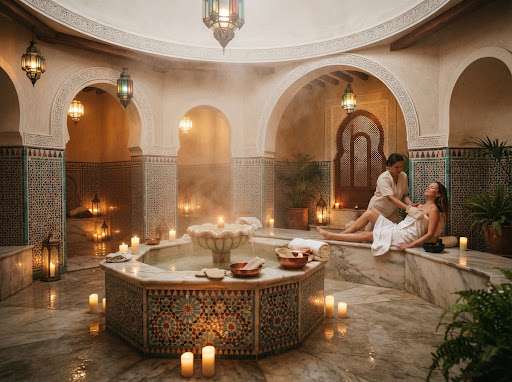 Rituel de hammam traditionnel à la lumière des bougies